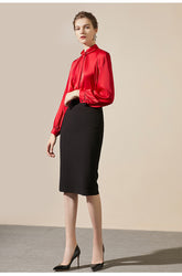 Red Retro Ruffle Neck Blouse - FashionByTeresa